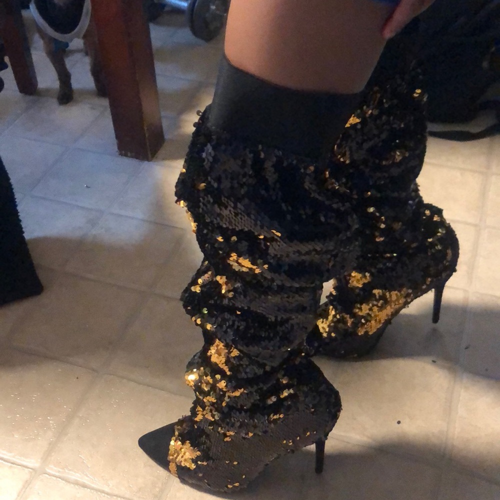 Sequin slouched boot